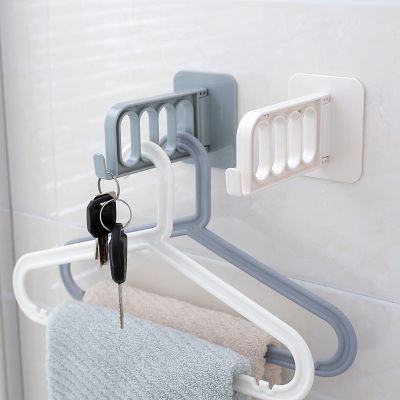 【YF】 Non-Marking Plastic Hanger Hook Wall-Mounted Clothes Storage Rack Wall Multi-Function Folding Sticky Organization Holder