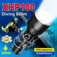 ไฟฉาย Led ดำน้ำ XHP100ที่มีประสิทธิภาพมากที่สุด18650ไฟฉายโคมไฟใต้น้ำแบบชาร์จไฟได้ IPX8ดำน้ำพลังงานสูงกันน้ำ