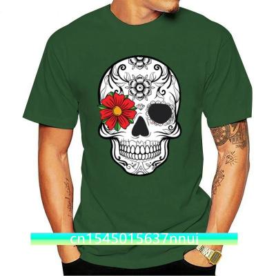 Personality Basic Day Of The Dead Skull Graphic Calavera Cinco De Tshirt For Men Leisure Army Green Mens T