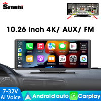 Srnubi 10 กระจกรถวิดีโอบันทึก AI เสียง GPS นำทางแดชบอร์ด DVR Carplay Android อัตโนมัติการเชื่อมต่อไร้สาย