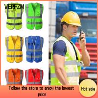 VERFZM SHOP สีสันสดใส เสื้อกั๊กลายสะท้อนแสง กระเป๋าหลายช่อง ผ้าถักโพลีเอสเตอร์ เสื้อผ้าสำหรับทำงาน อุปกรณ์เสริมเสริม ขี่จักรยานยนต์ขี่จักรยาน เสื้อคลุมขอบเอวจราจร สากลสากลสากล