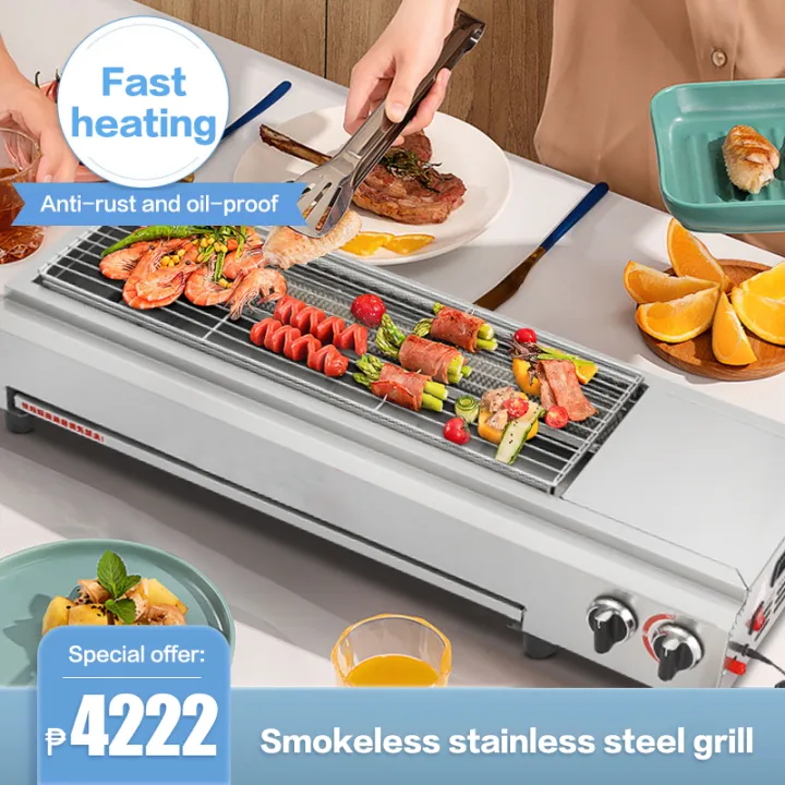 Gas Griller Stainless Steel Commercial BBQ butane gas stove Grill Large Portable Windproof