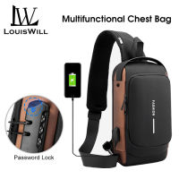 T&amp;KE  LouisWill Multi-Functional Chest Bag Crossbody Bag Smooth Zipper Bag Sports Bag Waterproof Anti-Thief Code Lock Casual Bag Street Shoulder Bag Messenger Bag Versatile Fashion Chest Bag Travel Bag Business Bag