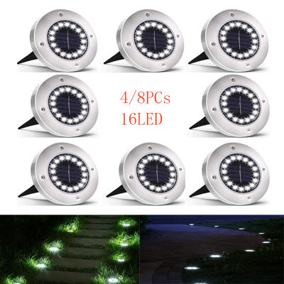 16 LED Solar Powered Disk Lights Outdoor IP65 Waterproof Garden Landscape Lighting Lamp for Yard Deck Lawn Patio Pathway Walkway