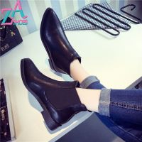 ZAZA รองเท้าบูท Martin สีดำสำหรับผู้หญิงนักเรียน,Sepatu BOOT Pendek ระดับกลางหนังนุ่มบูท Kasut Perempuan