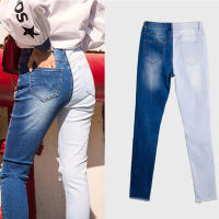 2020 New fashion Autumn Winter Women Pancil Jeans Stretch Hole Splice Plus Size 4XL Female Denim Hight Waist Blue Pants