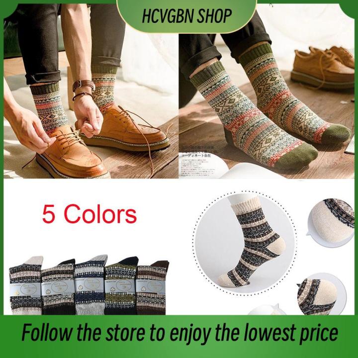 ★COD&Ready Stock★1Pair Multicolored Ethnic Casual Mens Socks Angora ...