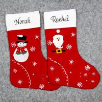 Non woven Christmas Gift Socks Gift Bags Personalized Name Christmas Stocking Christmas Tree Decoration Pendant Embroidery Name Socks Tights