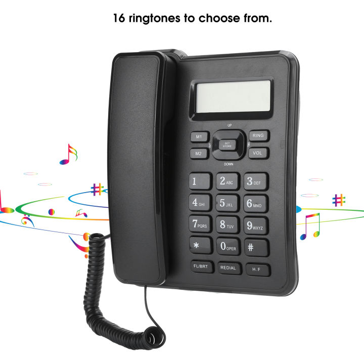 โทรศัพท์แบบมีสายสีดำปรับระดับได้5ระดับสำหรับการโทร