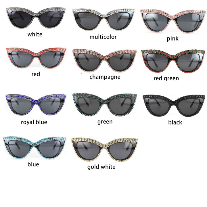 2021แฟชั่นแว่นกันแดดหญิงแมวตาอาทิตย์แว่นตาผู้หญิงแบรนด์หรูสเปรย์สีเพชรกรอบ-uv400แว่นตาป้องกัน