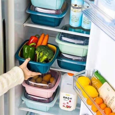 【CC】 Household Refrigerator Draining Basket Double-layer Fruit Preservation Washing