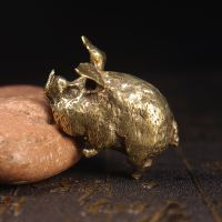 Retro Copper Chinese 12 Zodiac Flying Pig Statue Home Decoration Antique Brass Lucky Animal Figurine Small Table Desk Ornaments