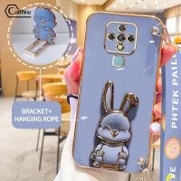 Callfire เคสสายรัดข้อมือยาวสำหรับ Infinix Tecno Camon 16 Pro CE7 CE7j CE9h ที่แขวนรูปกระต่ายเชือกแขวนหรูหราชุบนิ่มป้องกันกล้องสี่เหลี่ยมเคสยางป้องกันการตก