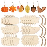 36Pieces Thanksgiving Unfinished Wooden Ornaments Maple Leaves Pumpkin Wood Cutout Squirrel Acorn Blank, 6 Styles