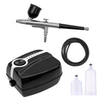 Multi-Functional Airbrush Kit พร้อมคอมเพรสเซอร์มือถือ Air Brush Set Dual-Action 5ระดับปรับความดัน Max.25PSI 3ชิ้นถ้วยสีสำหรับภาพวาดหัตถกรรมรุ่นระบายสีเล็บแต่งหน้าเค้กตกแต่ง