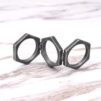 3 IN 1 Geometric Men Ring Hexagon Stainless Steel Nordic Vikings Antique Fashion Punk Finger Rings Male Jewelry Gift Wholesale