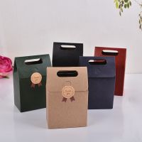 10 pcs Red Blue Large Open Window Cowhide Carton Bag Kraft Handle Flap Seal Gift Box Portable Food Gift Small Color Packing Box