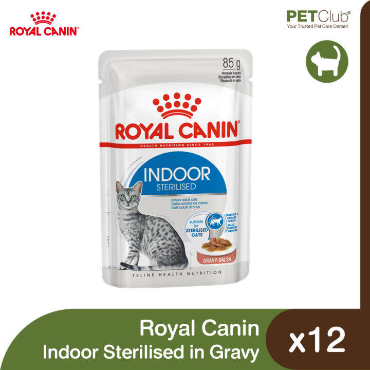 petclub-royal-canin-indoor-sterilized-gravy-อาหารแมวโตเลี้ยงในบ้าน-ทำหมัน-ในน้ำเกรวี่-85g-x12ซอง