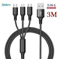 Hot Sell 3M 3 In 1 Micro USB Type C Charger Cable Multi Usb Port Multiple Usb Charging Cord Usbc Mobile Phone Wire For Samsung