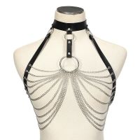 Goth Punk Leather Choker Collar Body Chain Harness Jewelry Bra Top Chest Waist Belly Belt Witch Metal for Women Sexy Accessories