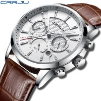 Watches Mens 2021 CRRJU Casual Leather Quartz Mens Watch Top Brand Luxury Business Clock Male Sport Waterproof Date Chronograph