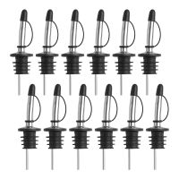 12 Pack Stainless Steel Classic Bottle Pourers Tapered Spout - Liquor Pourers with Rubber Dust Caps Black