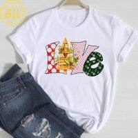 BIL เสื้อยืดผู้ชาย เสื้อยื้ด   เสื้อยืดถูกๆ คริสต์มาส WLLTRTS0085 Merry Christmas Leopard Truck Vintage Clothes Women T-shirts Cartoon Fashion Holiday Top  Fema