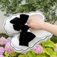 Mary Slippers Women Bow Outer Wear Thick Soles Heightening Student Dormitory Girls Heart-Shaped Toe Hole Shoes