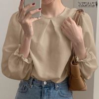 COD dhdfxcz ZANZEA Women Korean Style Casual Fashion Long Sleeve Solid Color O-Neck Sweet All-match Blouse