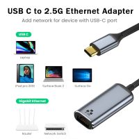 USB C 2500Mbps อะแดปเตอร์อีเทอร์เน็ต Type-C Thunderbolt3ไปยัง RJ45 Lan 2.5การ์ดเครือข่าย Gigabit สำหรับ USB-C Ipad Pro Macbook แล็ปท็อปพีซี