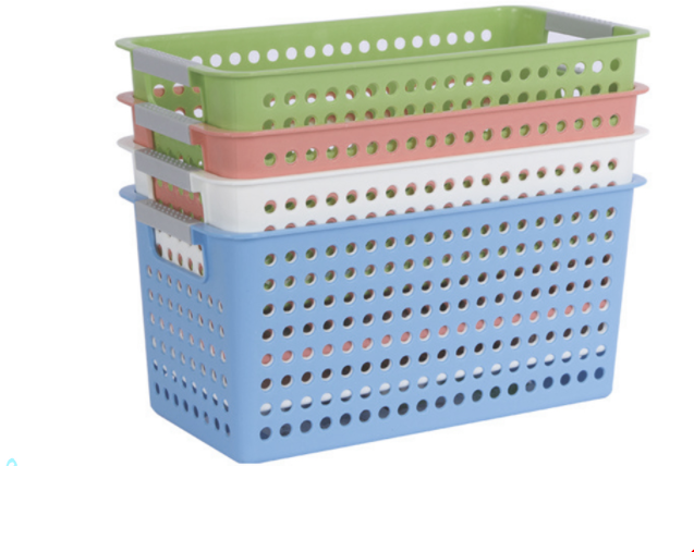 4pcs School Storage Baskets, Rectangular Hollow Out Plastic Basket