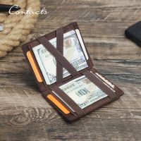 CONTACTS Magic Wallets Genuine Leather Men Slim Wallets RFID Card Holders Money Clip Ultra Thin Small Mini Wallets for Men Gift