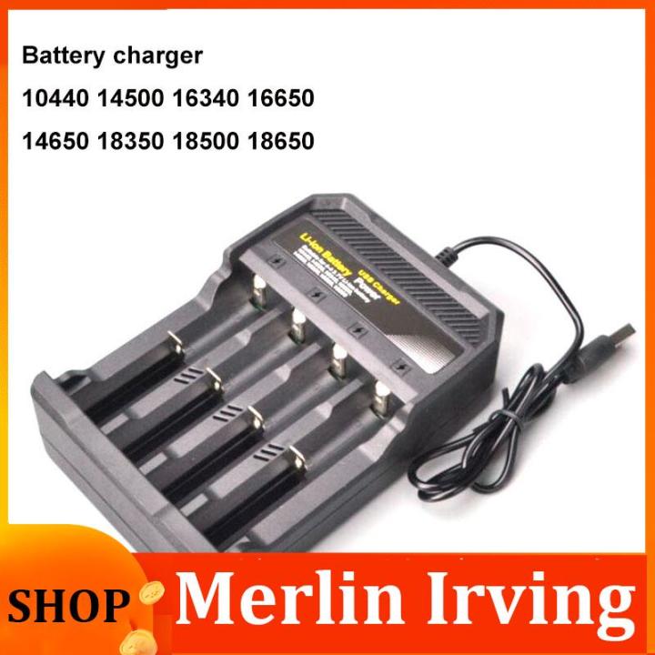 Merlin Irving Shop 4 Slots USB Ports 14500 16340 18350 18650 Li-ion Battery  Charger Charging Adapter Independent Lithium-ion Charging Plug 