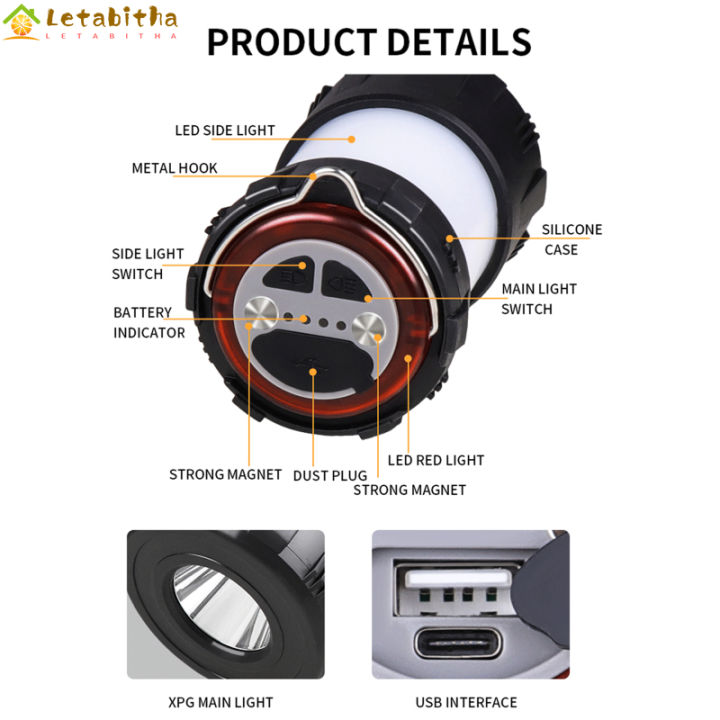 lebitha-ตะเกียงตั้งแคมป์-led-แบบพกพา-โคมไฟเต็นท์สว่างมากกลางแจ้งพร้อมไฟแสดงสถานะแบบชาร์จไฟได้