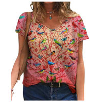 3D Floral Print Women T Shirt Boho Short Sleeve V-Neck Tops Casual Streetwear Plus Size Loose Lady Tee 2021 New Summer Clothes