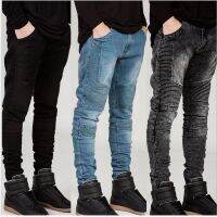 【CC】❅  Streetwear Mens Ripped Biker Jeans homme Mens fashion Motorcycle Denim Pants Joggers Men