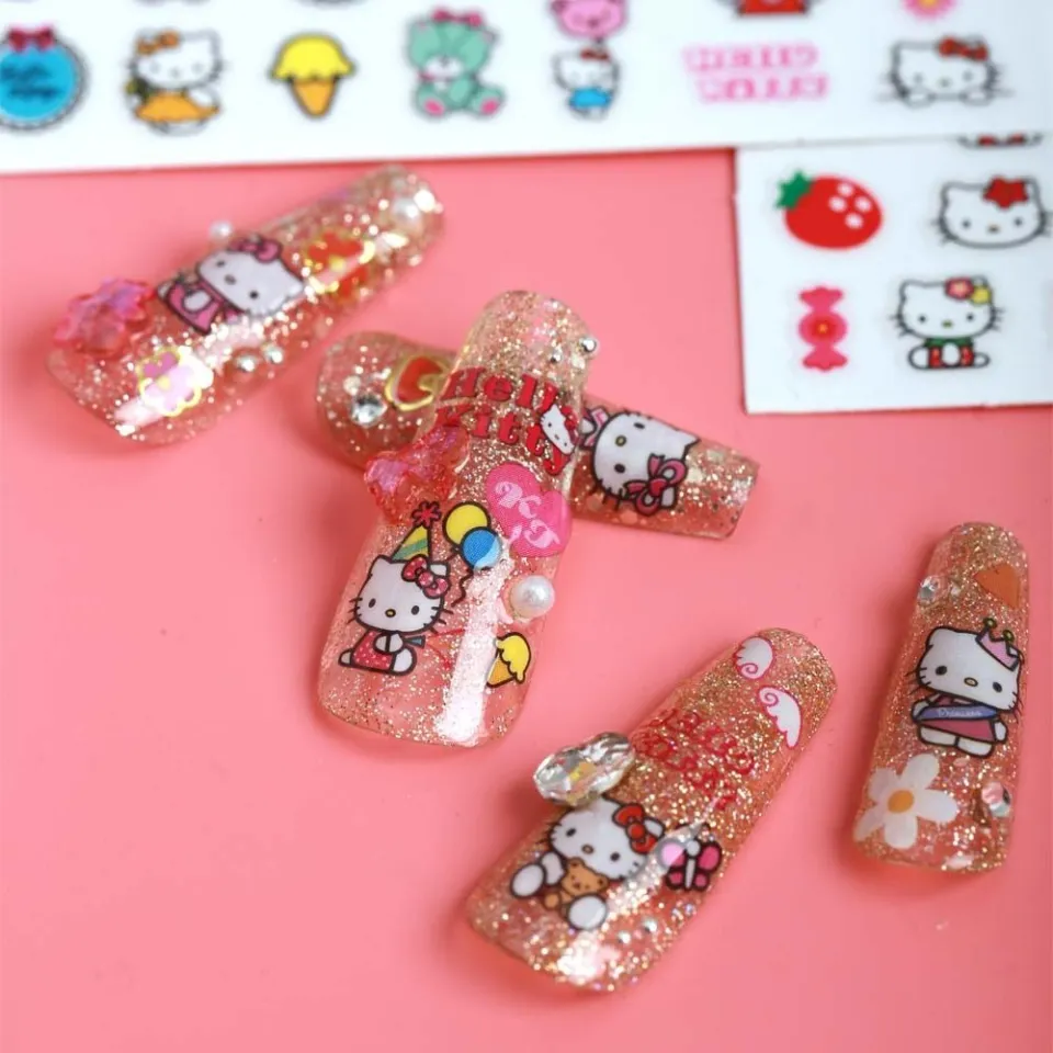 TEENKISS Women Fashion Bowknot Love Heart Bears Brand Logo Nail Art Nail  Art Decorations Cartoon Nail Stickers Bow Nail Decals Kitty Cat Nail  Stickers