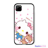 UCUC เคสโทรศัพท์เคสสำหรับ Realme C11 การ์ตูนสำหรับสาวกรณีHello Kitty KT CAT Glossyกระจกเทมเปอร์ฝาหลังปลอก