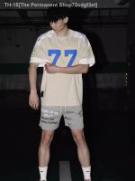 ❁┋ 77 ice hockey short-sleeved American retro sports splicing casual rugby uniforms basketball hip-hop jersey T-shirts for men and women trendy