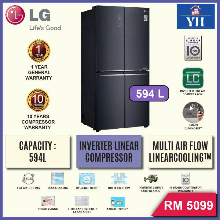 LG GCB22FTQPL 594L Inverter Linear Compressor Bottom Freezer Slim