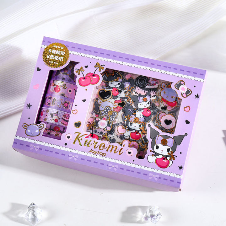14pcs-set-sanrio-sticker-tape-gift-box-student-cute-cartoon-planner-cinnamoroll-kuromi-melody