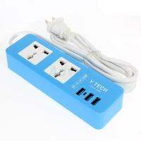 Y-TECH อุปกรณ์จ่ายไฟ POWER BAR ZHG-888 (2M, 2ช่อง, 3USB) Blue