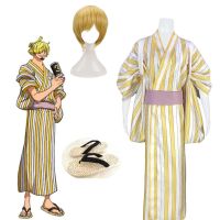 ≮ Lao Zhang Fashion Cosplay ≯อะนิเมะ Wano ประเทศ Vinsmoke Sanji เครื่องแต่งกายคอสเพลย์ผู้ชายกิโมโนสำหรับฮาโลวีนปาร์ตี้เครื่องแต่งกายวิกผมใหม่