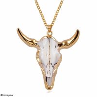 Vintage Bull Skull MenS Pendant Necklace Wrapped Gem Buffalo Cattle American Western National Style Denim Jewelry Fashion Chain Necklaces