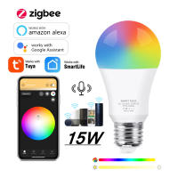 15วัตต์ E27 Tuya ZigBee สมาร์ทหลอดไฟ RGB Dimmable โคมไฟ LED ไฟหลอดไฟการควบคุมเสียงทำงานร่วมกับ Alexa Home สมาร์ทชีวิต APP