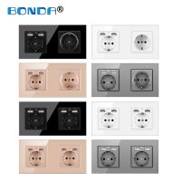 ❉™ BONDA Power Socket Wall USB Power Outlet Charging Interface Crystal Glass 172mm x 86mm 16A Double Frame Kids Safety Protection