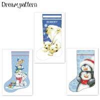 【CC】 Polar bear stocking cross stitch kit flowers 18ct 14ct 11ct silk thread white fabric embroidery handmade needlework