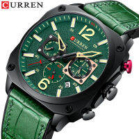 CURREN nd Watches Business Men Luxury Chronograph and Date Wristwatches New Green Male Clock with Luminous