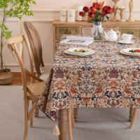 Retro thickened polyester cotton yarn-dyed jacquard magpie flower tassel tablecloth rectangular tea table tablecloth dining tablecloth kitchen decoration