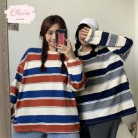 เสื้อแขนยาวผ้า COTTON คอกลม Oversize ลายทาง กันหนาว ผ้าหนา #392